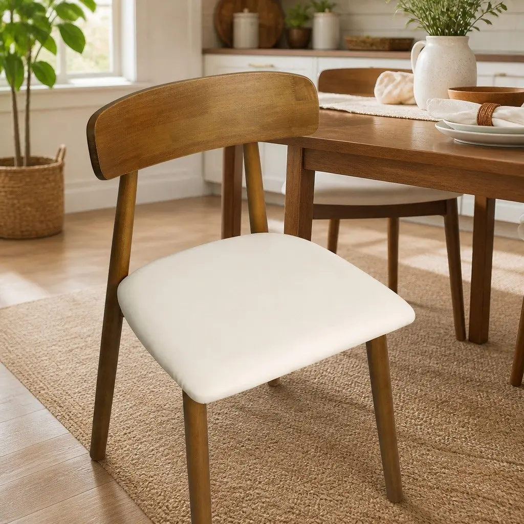 Dining Chairs Set of 4 Kitchen Rubberwood PU Leather Ergonomic Curved