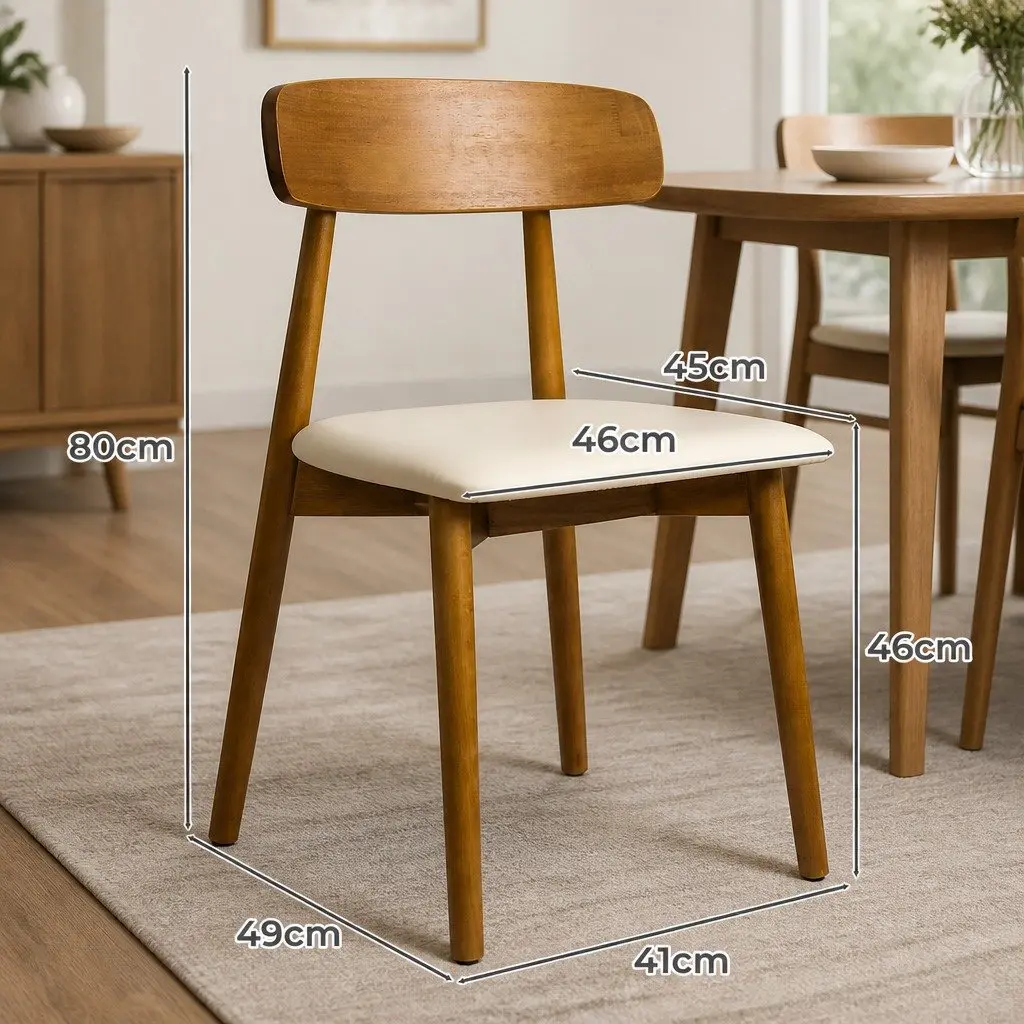 Dining Chairs Set of 6 Kitchen Seat Rubber Wood PU Leather Curved Backrest