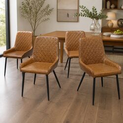 Four Dining Chairs with Steel Frame and Faux Leather Upholstery