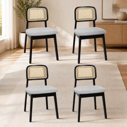 Dining Chair Set of 4: Rattan Weave & Rubber Wood Structure