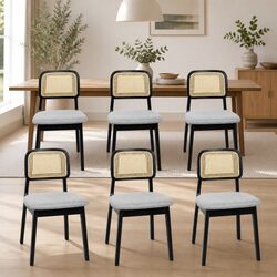 Dining Chair Set of 6 Rattan Weave Armless Black Wood Frame Kitchen Furniture