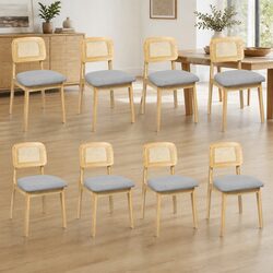 8-Piece Dining Chair Set - Rubber Wood & Rattan Design