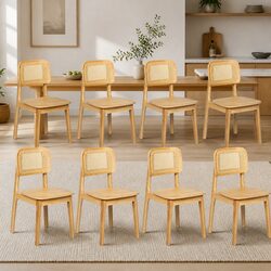 Specifications for Dining Chair Set of 8: Solid Wood & Rattan