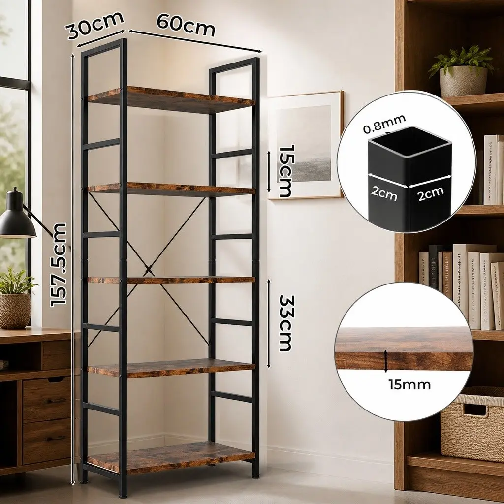 5-Tier Bookshelf Living Room 157.5cm Tall Storage Cabinet Display Unit