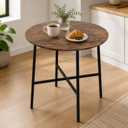80cm Round Dining Table with Steel Frame and Wood Finish