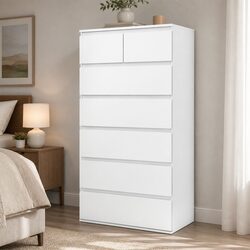 Tall Storage Cabinet - 7 Drawers, White, 60cm x 39.5cm x 120.5cm