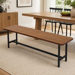 Dining Bench 2-3 Seater: 140cm Brown MDF, Steel Frame