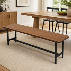Dining Bench 2-3 Seater: 140cm Brown MDF, Steel Frame