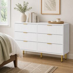 Chest of Drawers: 120cm, 6 Drawers, White & Gold