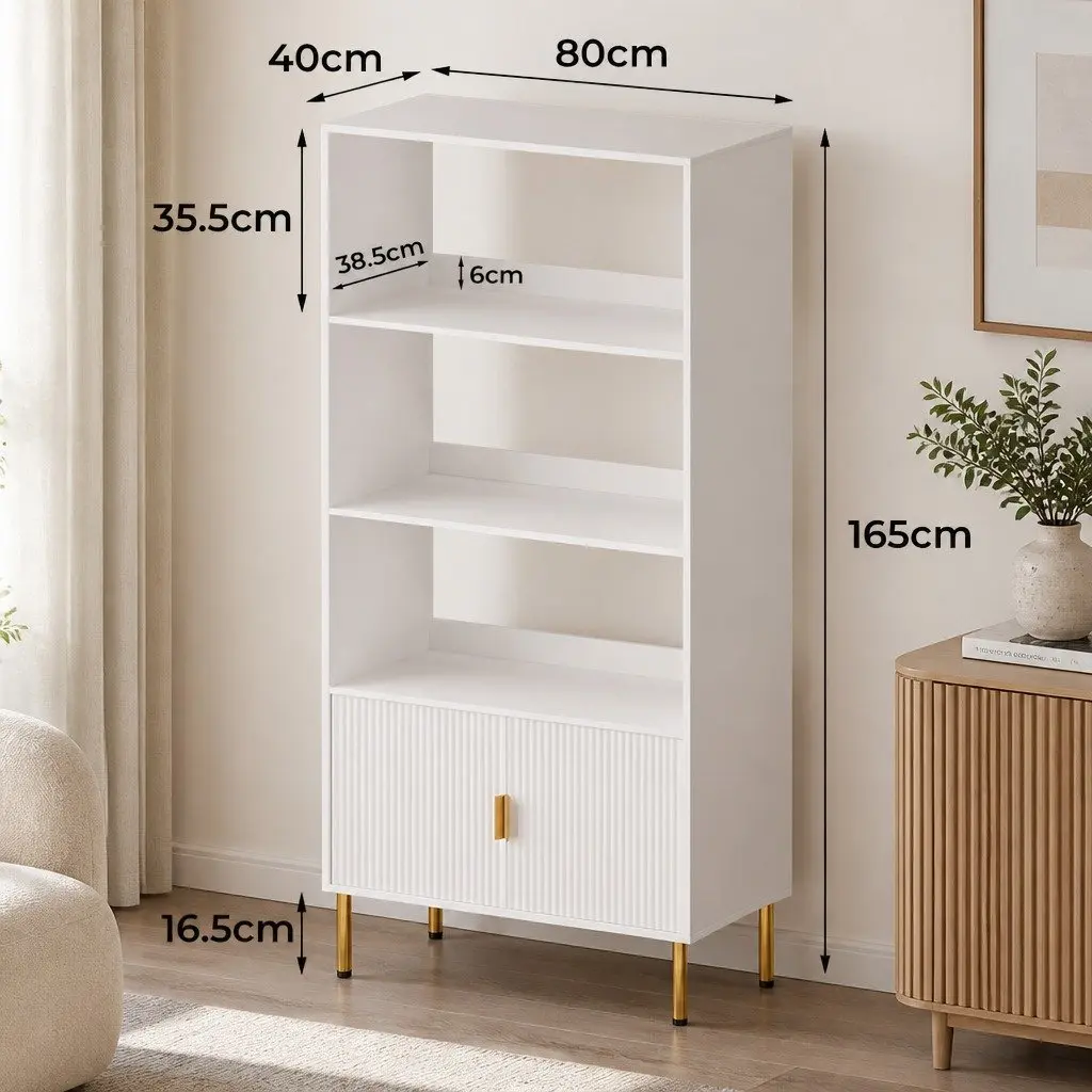 Display Shelf Living Room 3 Tier Open Storage Cabinet with Doors White