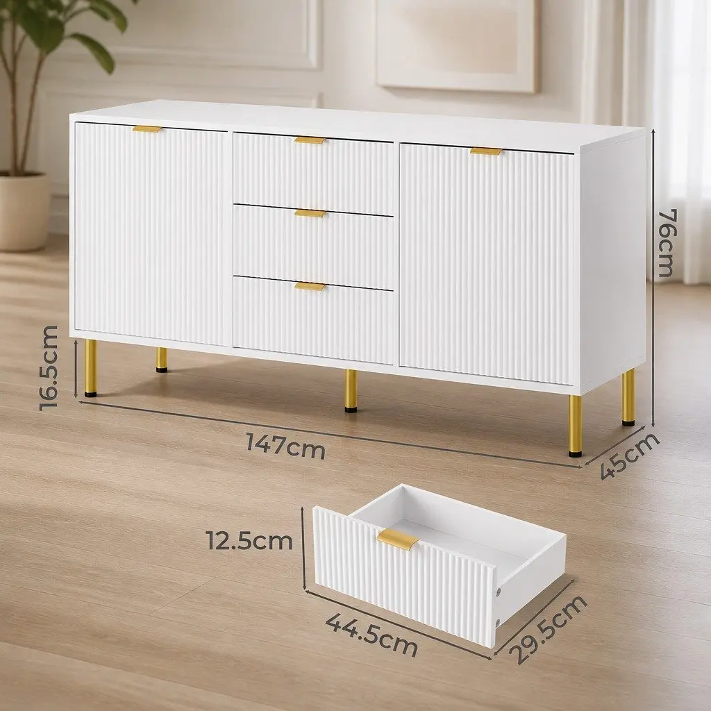 Storage Sideboard Cabinet for Dining Room 3 Drawers 2 Doors