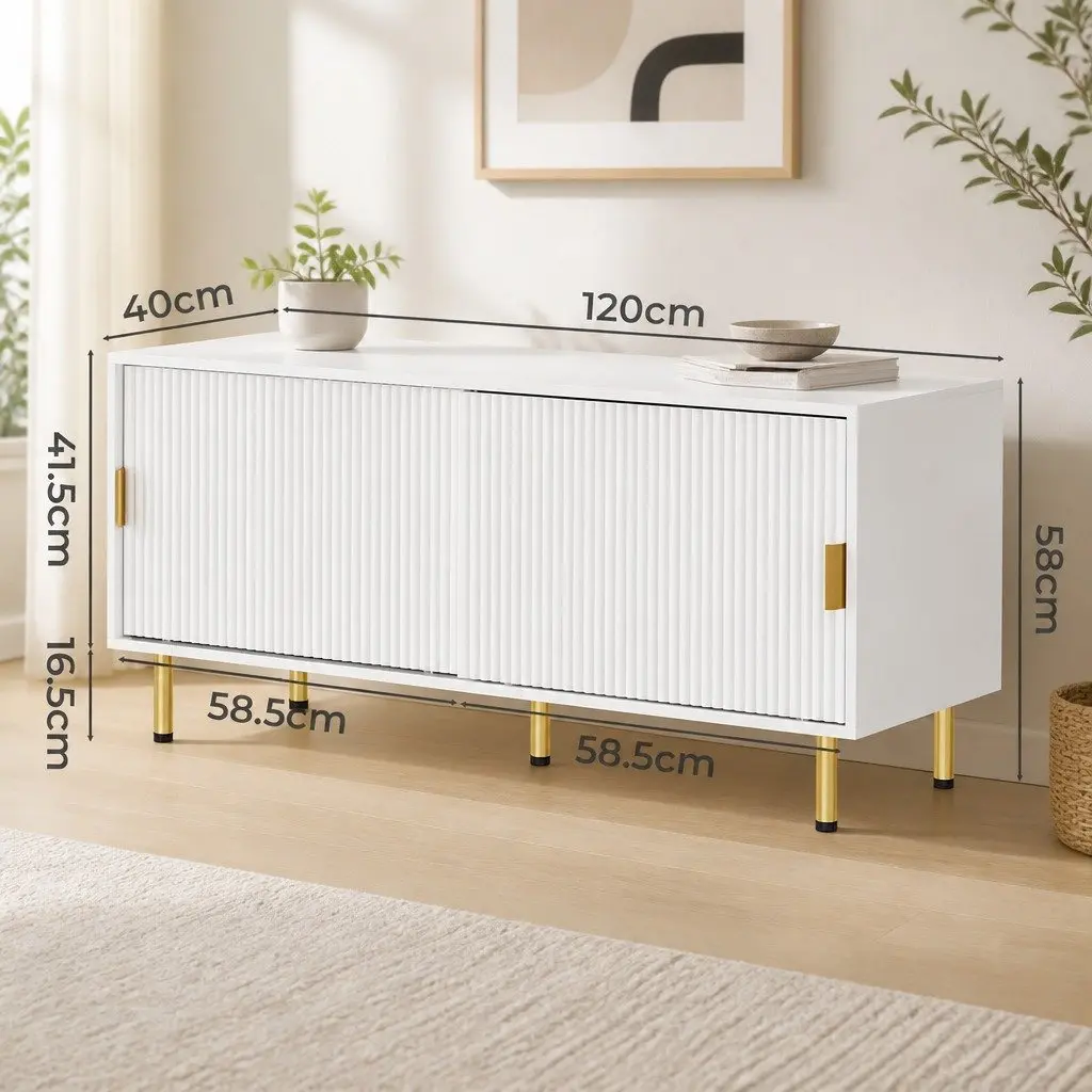 TV Cabinet Living Room 120cm White Storage Furniture Modern