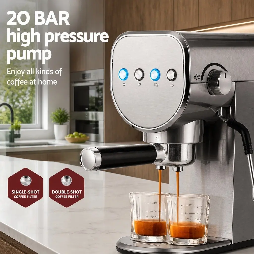 Espresso Coffee Machine for Kitchen 20 Bar Silver