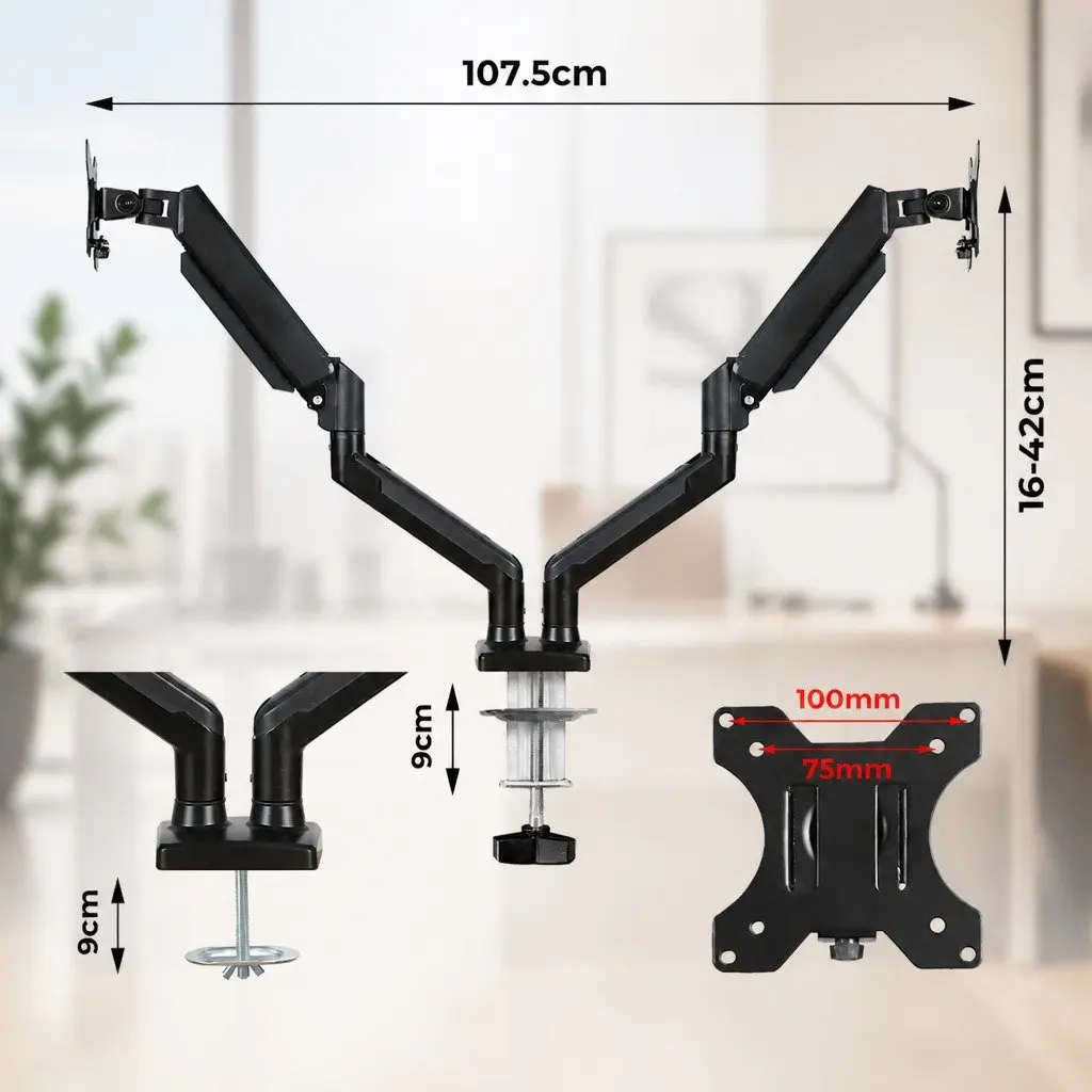 Dual Monitor Arm Stand Desk Mount Adjustable 13"-32" Ergonomic Display Bracket