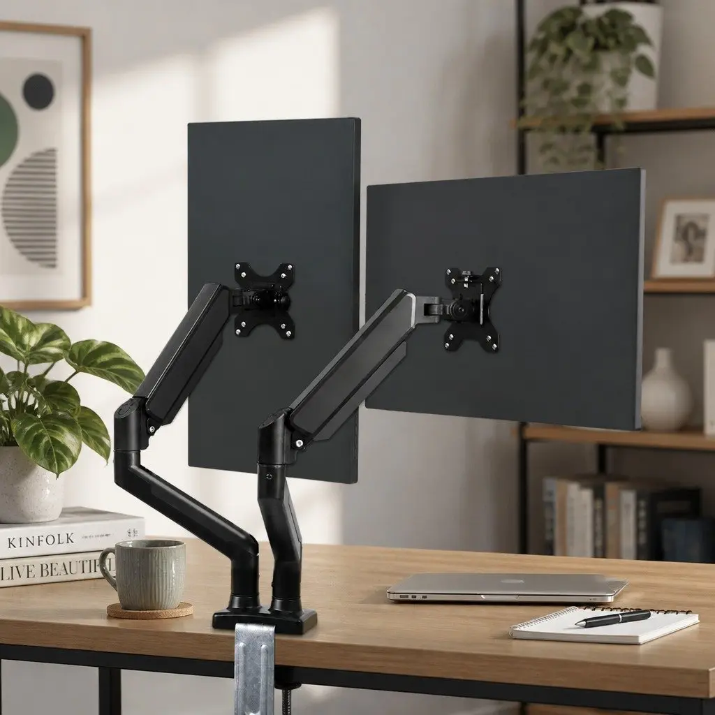 Dual Monitor Arm Stand Desk Mount Adjustable 13"-32" Ergonomic Display Bracket