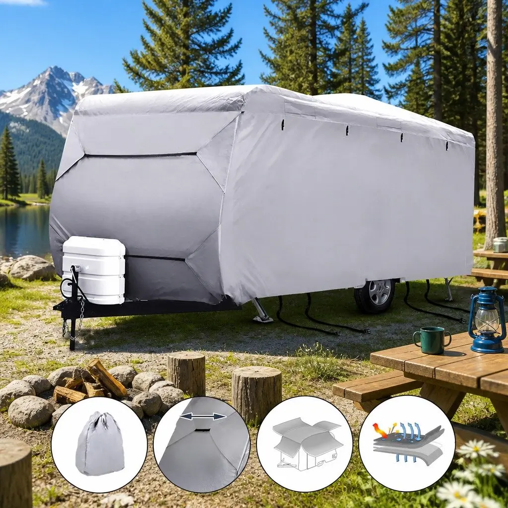 Caravan Cover 18-20ft Campervan Grey 4 Layer Waterproof UV Resistant