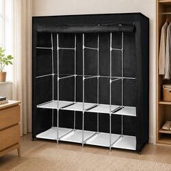Portable Fabric Wardrobe Closet Organizer Storage 166cm Height Hanging Clothes