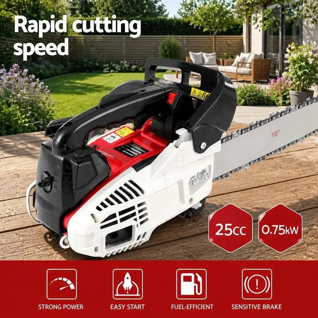 Petrol Chainsaw for Tree Pruning 25cc 10 Inch Bar Lightweight Power Tool