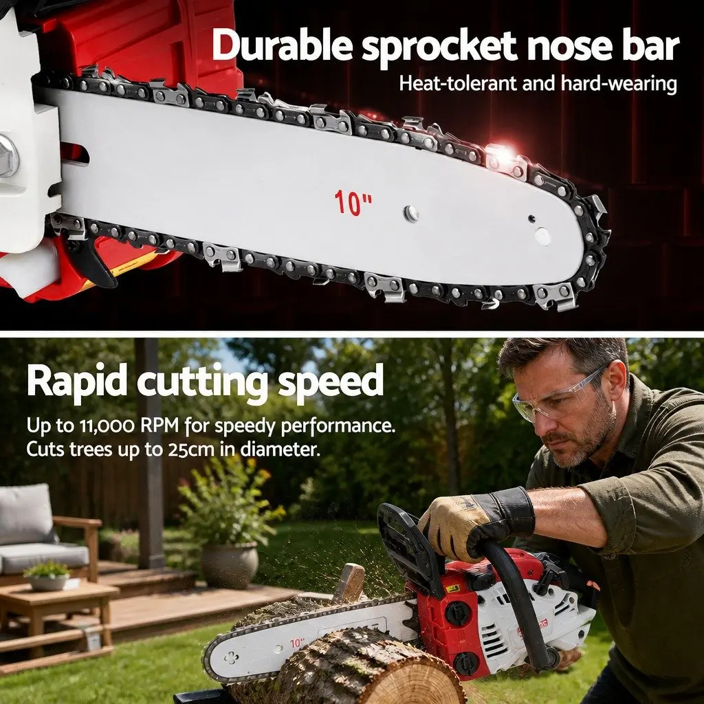 Petrol Chainsaw for Tree Pruning 25cc 10 Inch Bar Lightweight Power Tool