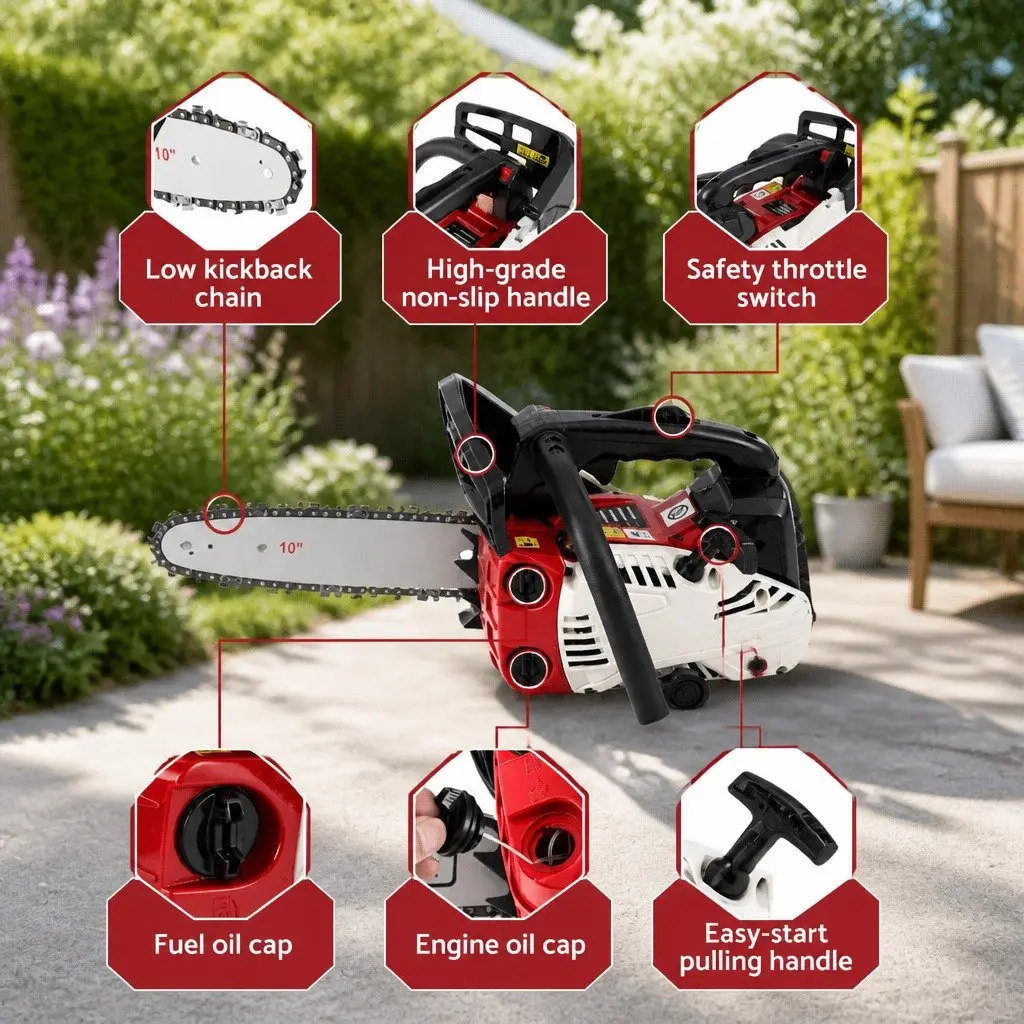 Petrol Chainsaw for Tree Pruning 25cc 10 Inch Bar Lightweight Power Tool