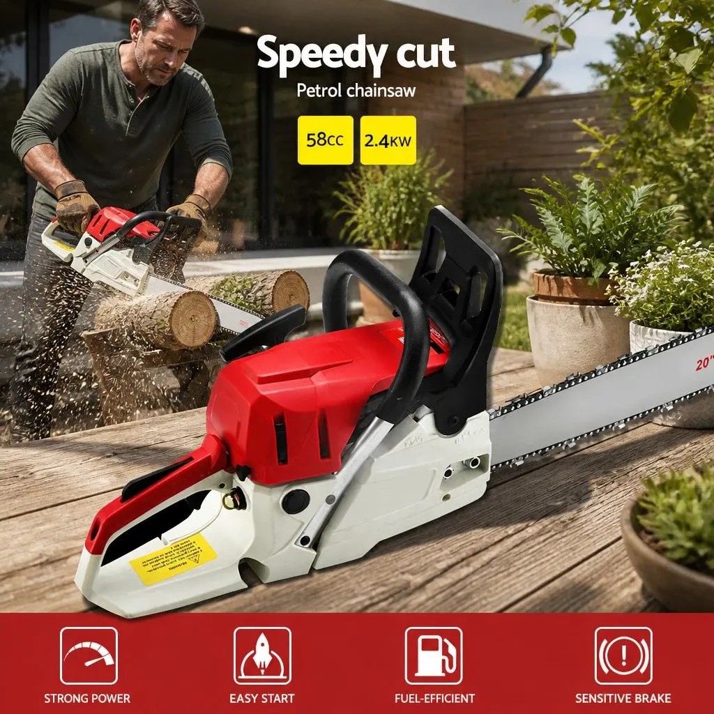 58cc Petrol Chainsaw 20 Inch Bar Cutting Tool
