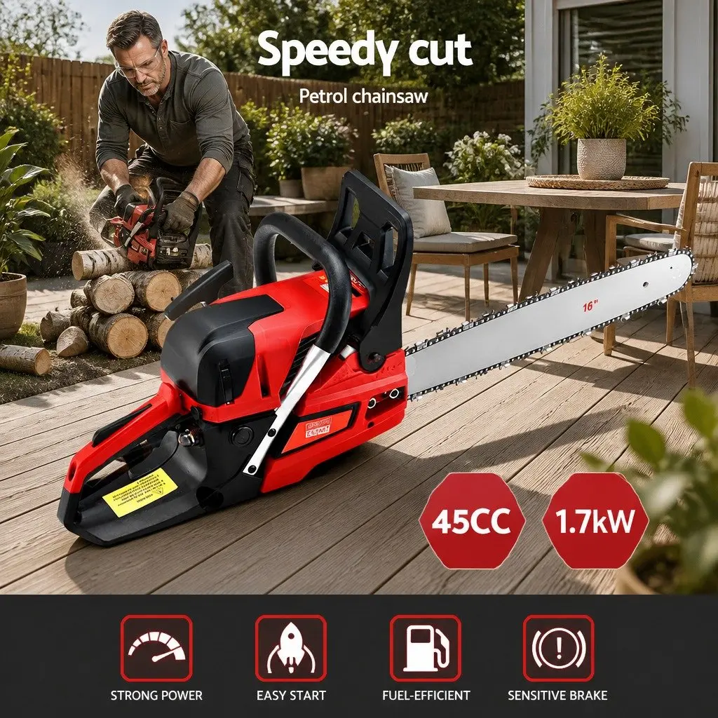 Chainsaw outdoor 45CC 16" Bar 1.7kW 2-Stroke E-Start