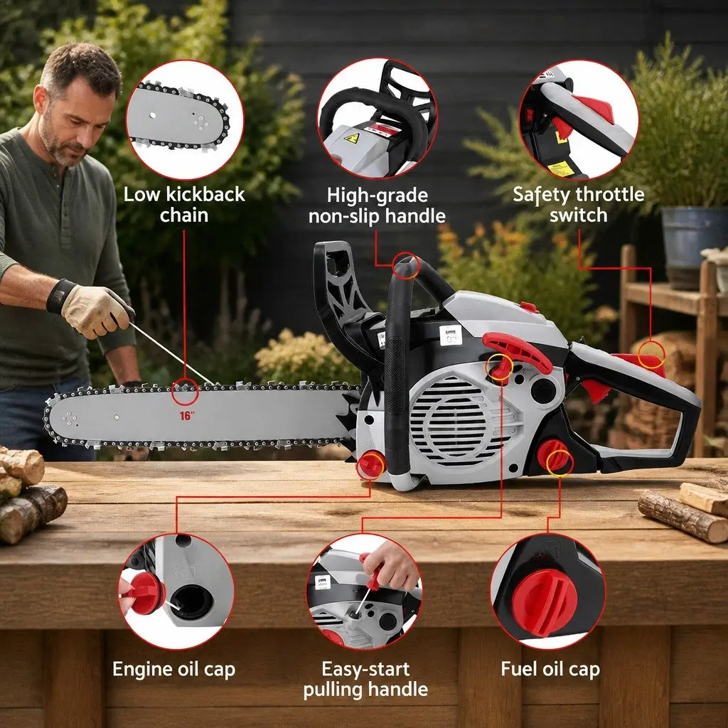 Petrol Chainsaw for Garden 42CC 16 Inch Bar Lightweight Power Tool