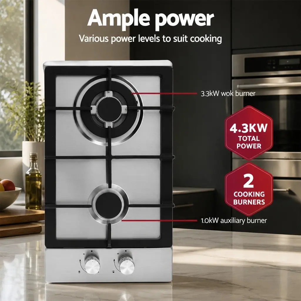 30cm Gas Cooktop with 2 Burners