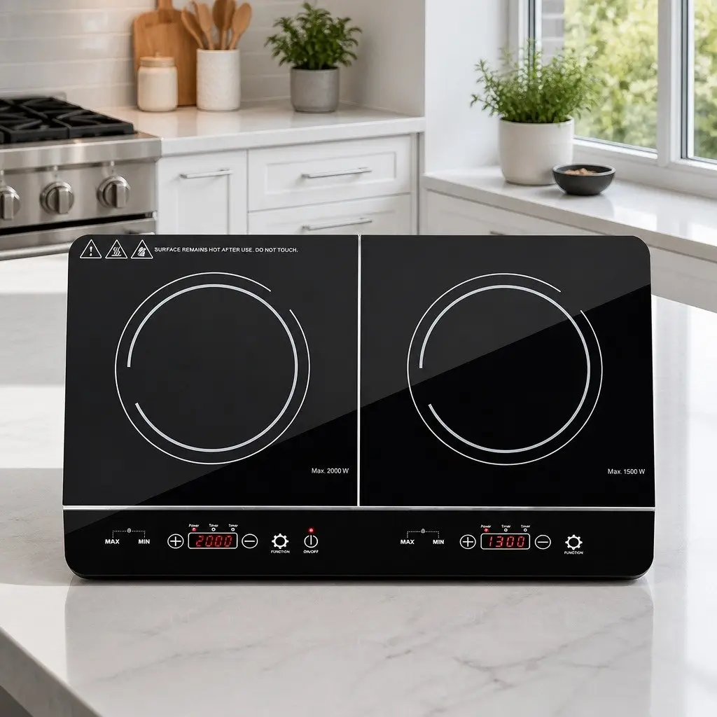 60cm Induction Cooktop Portable Black Ceramic Glass 2 Cooking Zones Touch