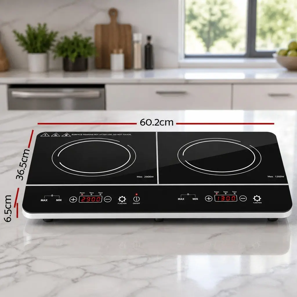 60cm Induction Cooktop Portable Black Ceramic Glass 2 Cooking Zones Touch