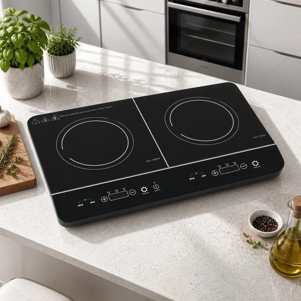 60cm Induction Cooktop Portable Black Ceramic Glass 2 Cooking Zones Touch