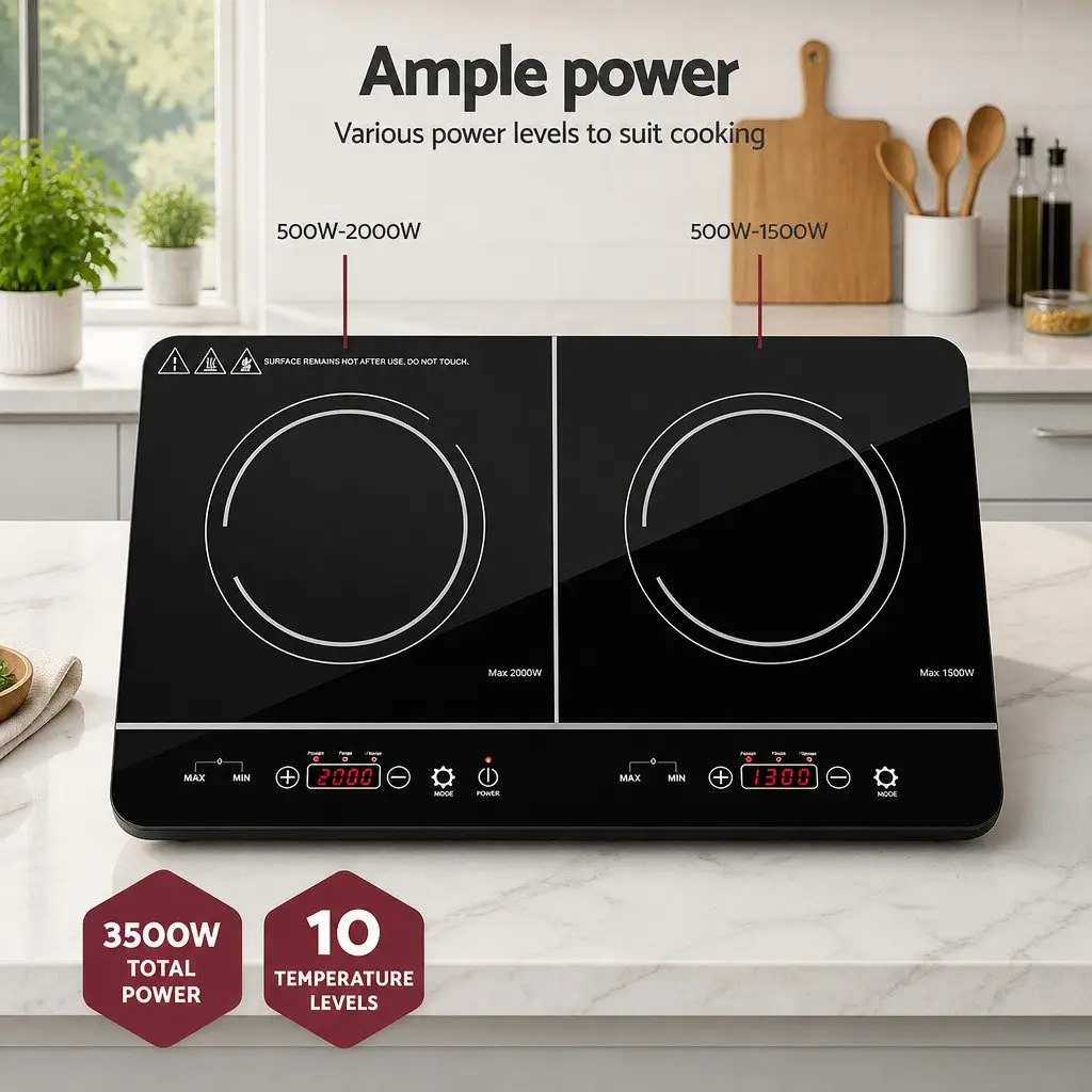 60cm Induction Cooktop Portable Black Ceramic Glass 2 Cooking Zones Touch