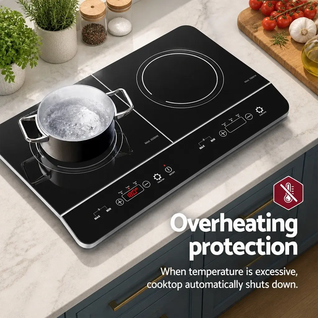 60cm Induction Cooktop Portable Black Ceramic Glass 2 Cooking Zones Touch