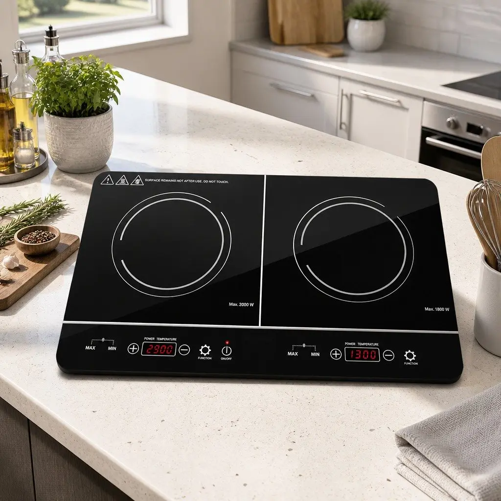 60cm Induction Cooktop Portable Black Ceramic Glass 2 Cooking Zones Touch