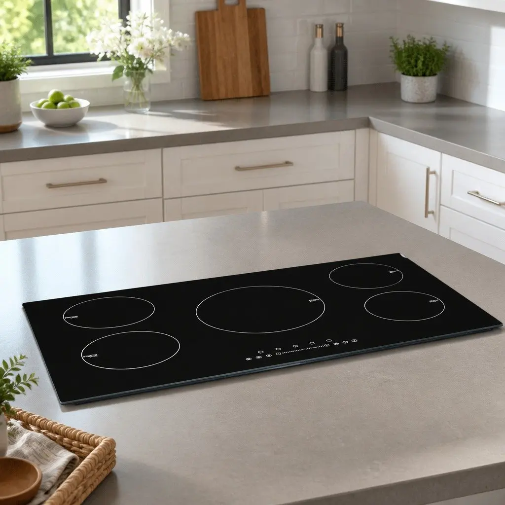 Induction Cooktop 90cm Kitchen Electric Stove 5 Cooking Zones Touch Control Black Glass
