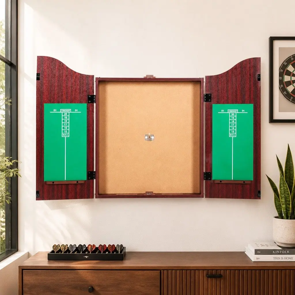 Dartboard Cabinet for Wall Mount Game 18 Inch with 6 Steel Darts Brown