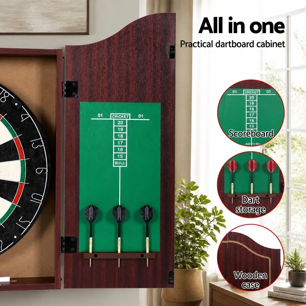 Dartboard Cabinet for Wall Mount Game 18 Inch with 6 Steel Darts Brown