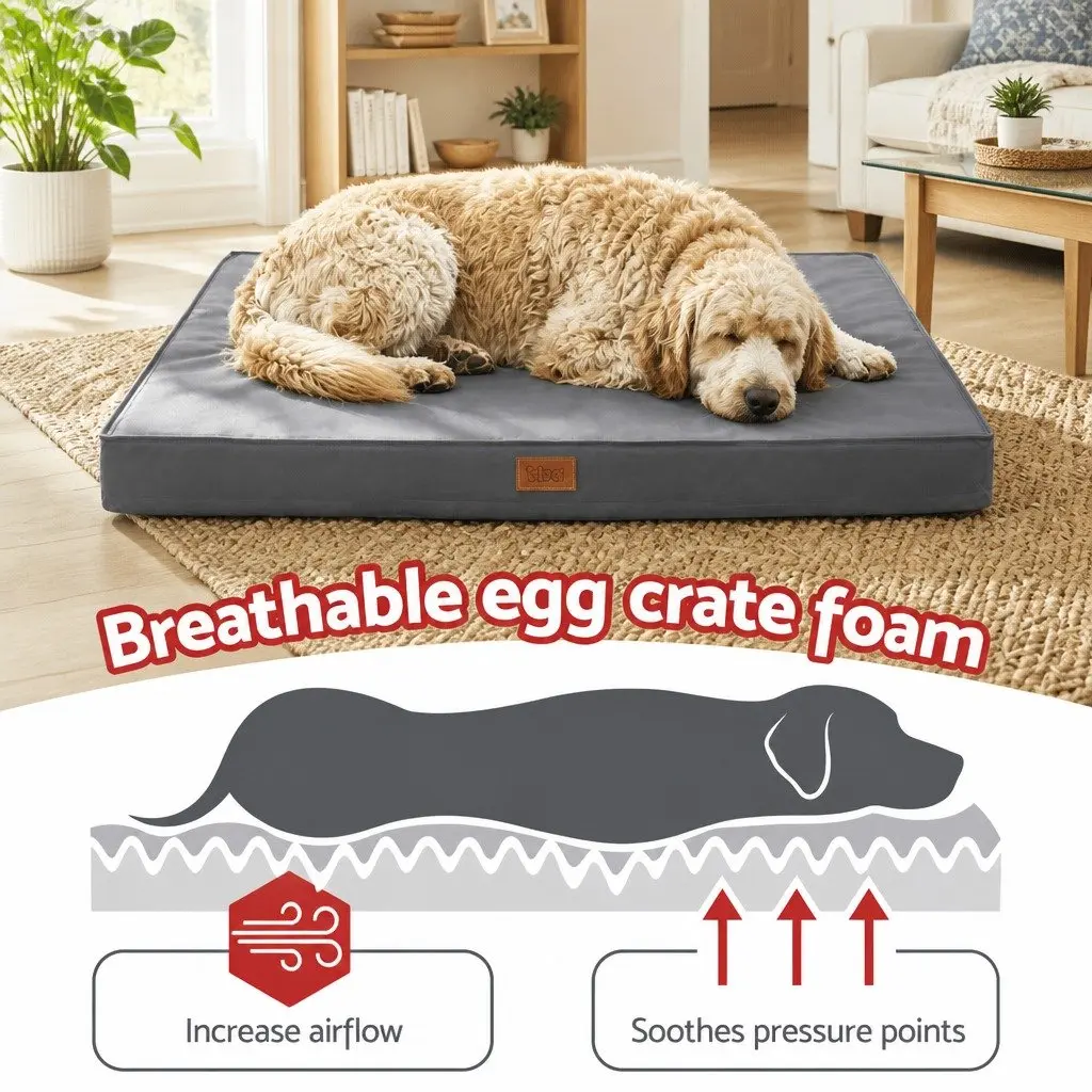 Orthopedic Dog Bed Large Water-resistant Egg Crate Foam Pet Mat Grey 91x68cm