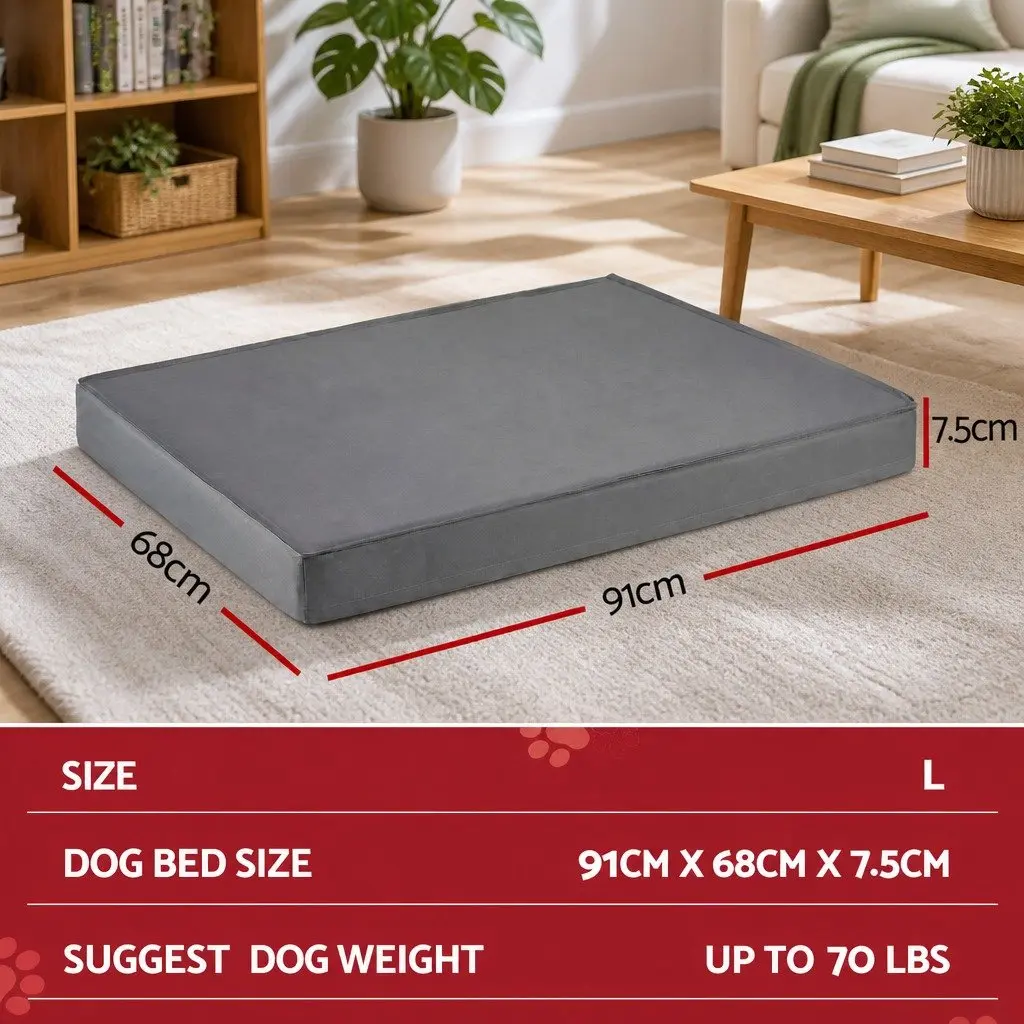 Orthopedic Dog Bed Large Water-resistant Egg Crate Foam Pet Mat Grey 91x68cm