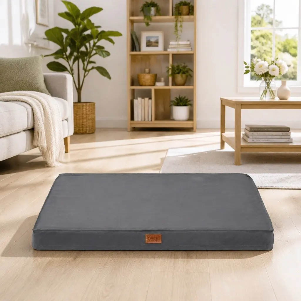 Orthopedic Dog Bed Large Water-resistant Egg Crate Foam Pet Mat Grey 91x68cm
