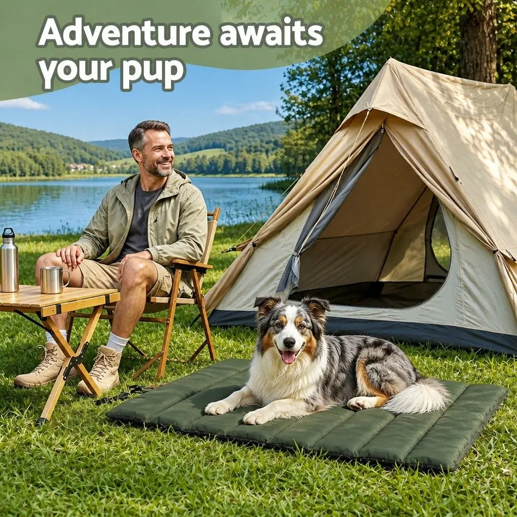 Outdoor Dog Bed Large Water-Resistant Washable Foldable Travel Mat Green Black