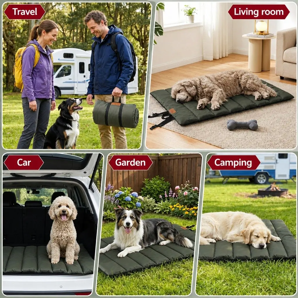 Outdoor Dog Bed Large Water-Resistant Washable Foldable Travel Mat Green Black