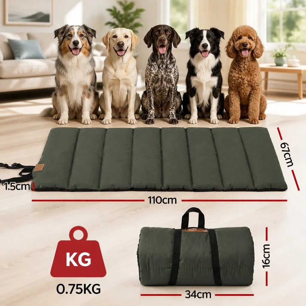 Outdoor Dog Bed Large Water-Resistant Washable Foldable Travel Mat Green Black