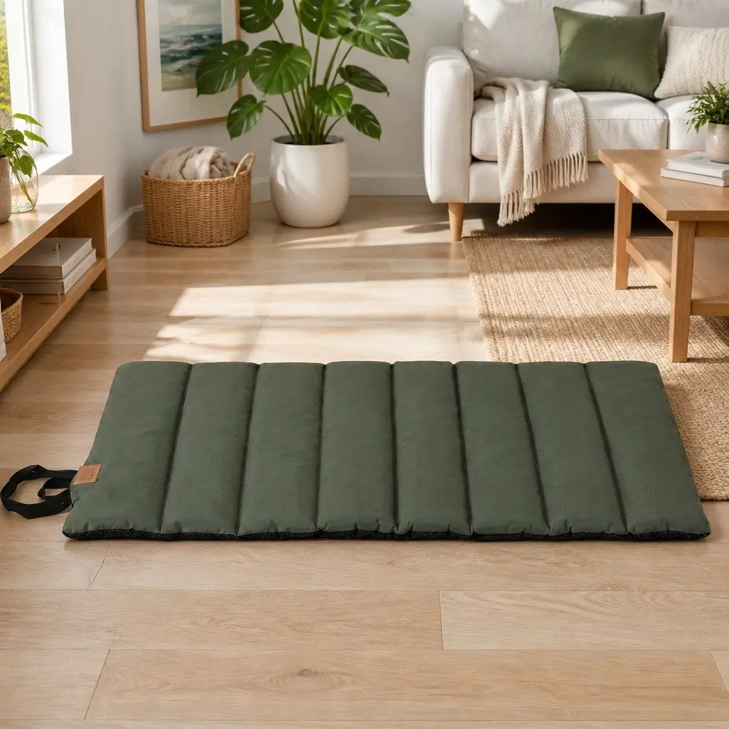Outdoor Dog Bed Large Water-Resistant Washable Foldable Travel Mat Green Black