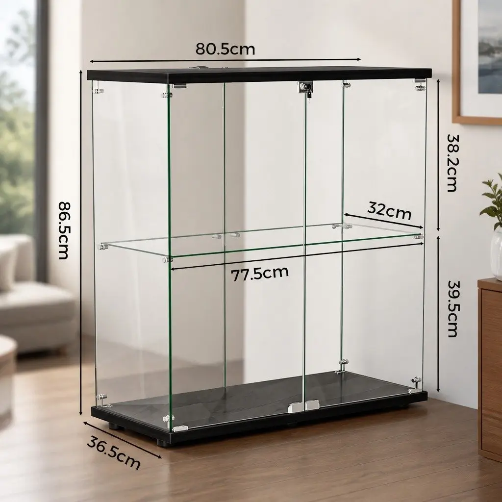 Black Glass Display Cabinet 2 Tier