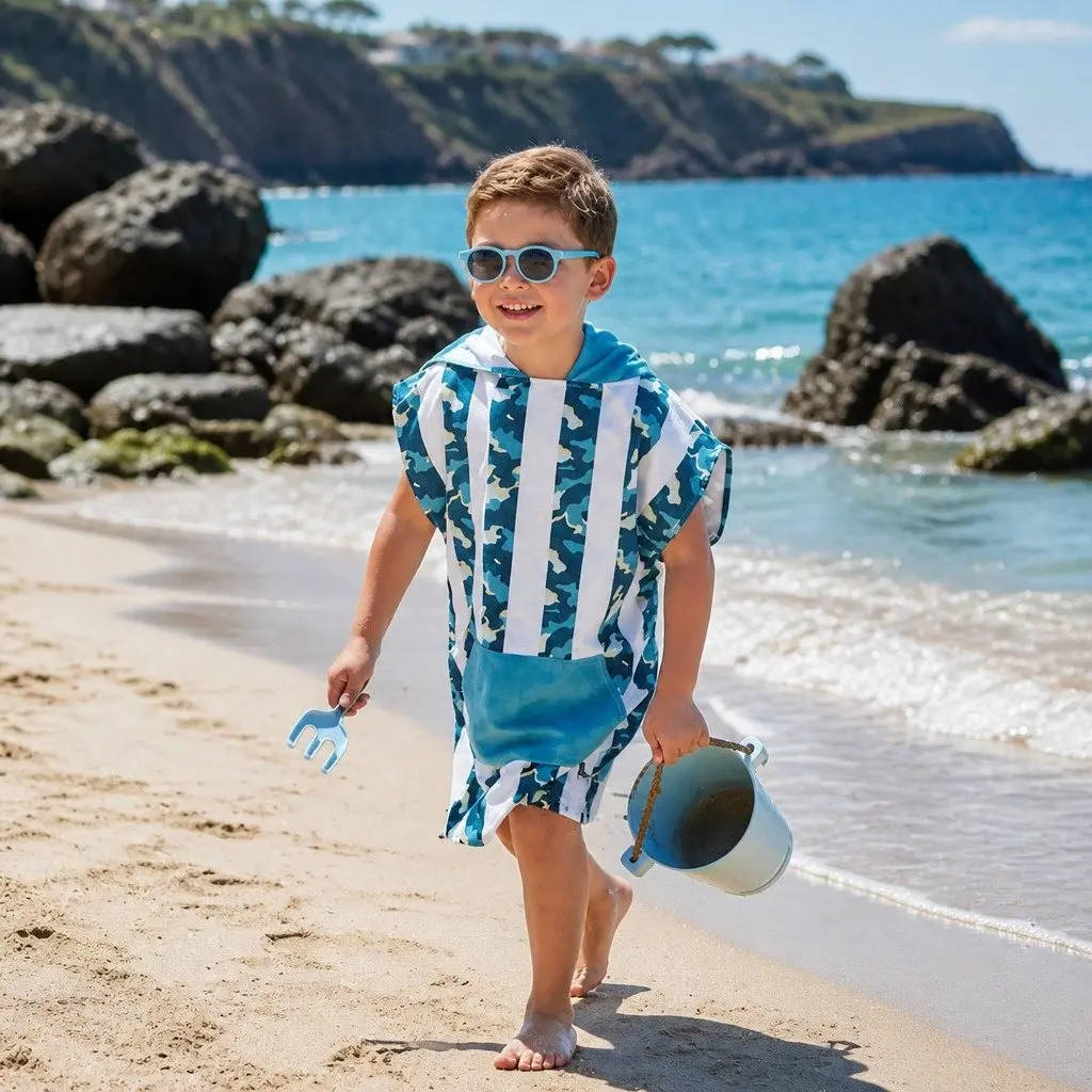 Kids Hooded Poncho Towel Quick Dry Beach Cover XS 2-4 Years Compact Travel