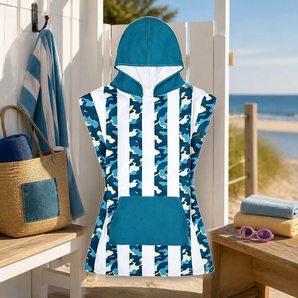 Kids Hooded Poncho Towel Quick Dry Beach Cover XS 2-4 Years Compact Travel
