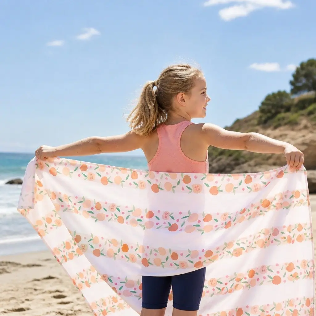 Kids Beach Towel Quick Dry Compact Lightweight Sand Free Pool Home Peach