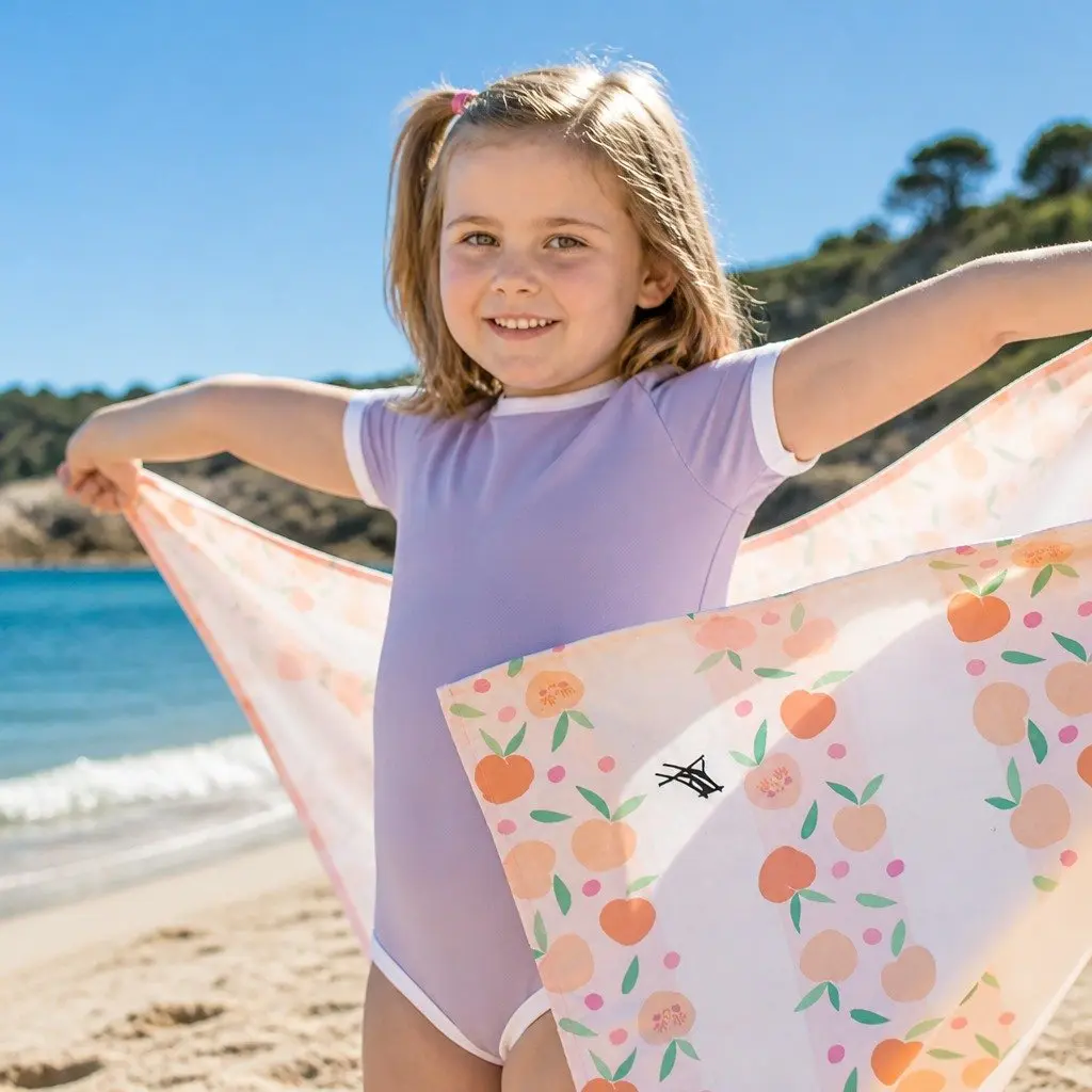 Kids Beach Towel Quick Dry Compact Lightweight Sand Free Pool Home Peach