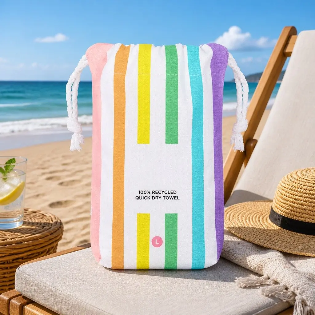 Large Beach Towel Quick Dry Lightweight Sand Free Travel Compact Striped Design